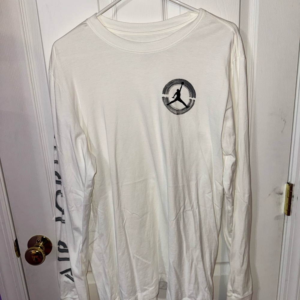 Jordan White Long Sleeve Tee with Black Logo